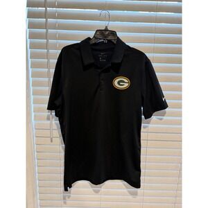 Nike Dri Fit Black Green Bay Packers Polo Shirt Men's Medium